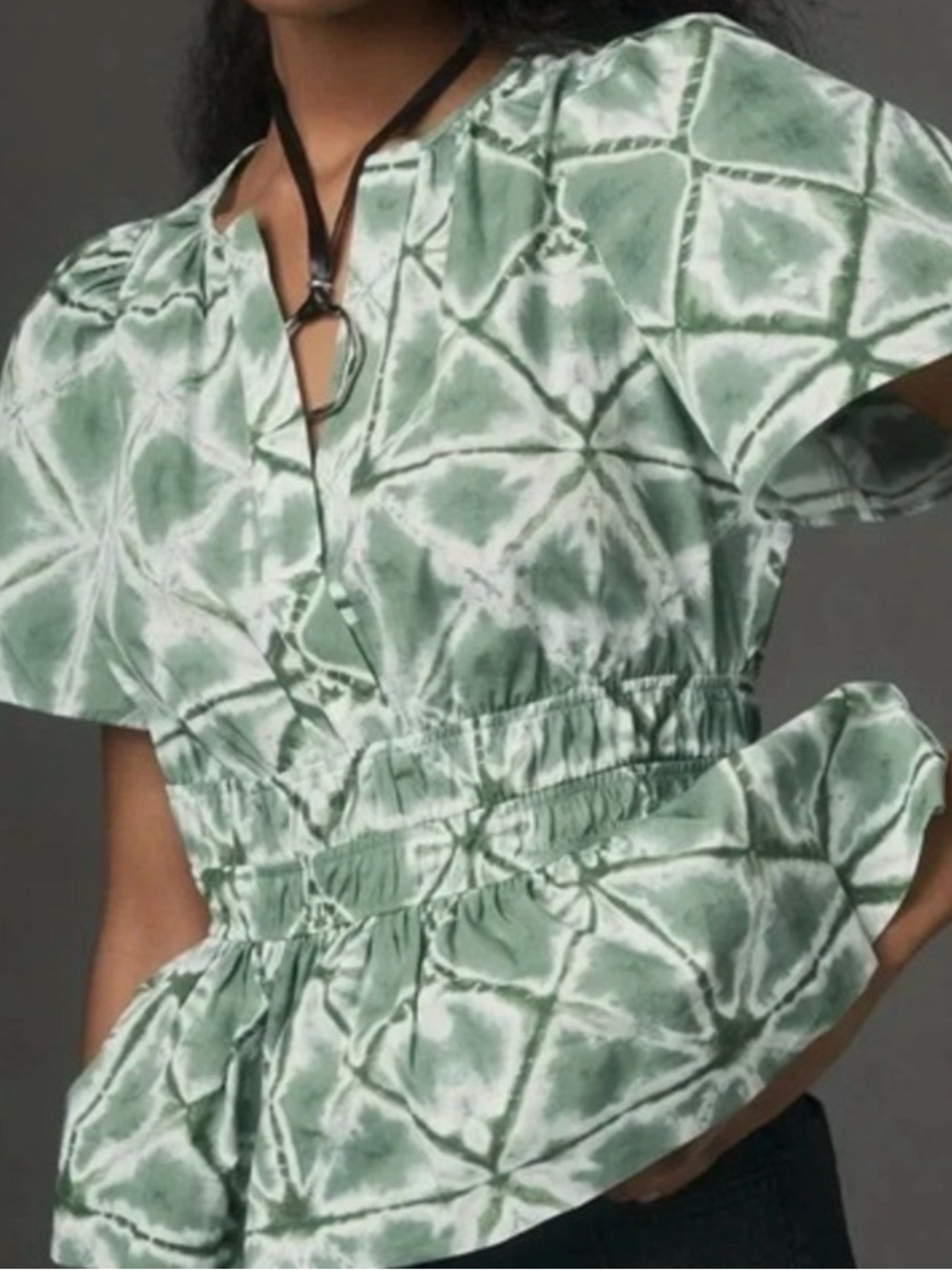 Anthropologie Women's Medium Green Tie-Dye Peplum top medium nwt